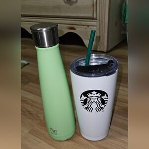 20oz. Starbucks White Tumbler/16oz Jelly Bean Green SIP Bottle